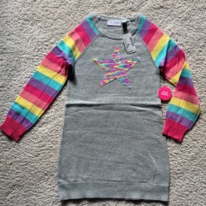 New with tags! Knit grey dress. Reversible sequins star with colorful sleeves